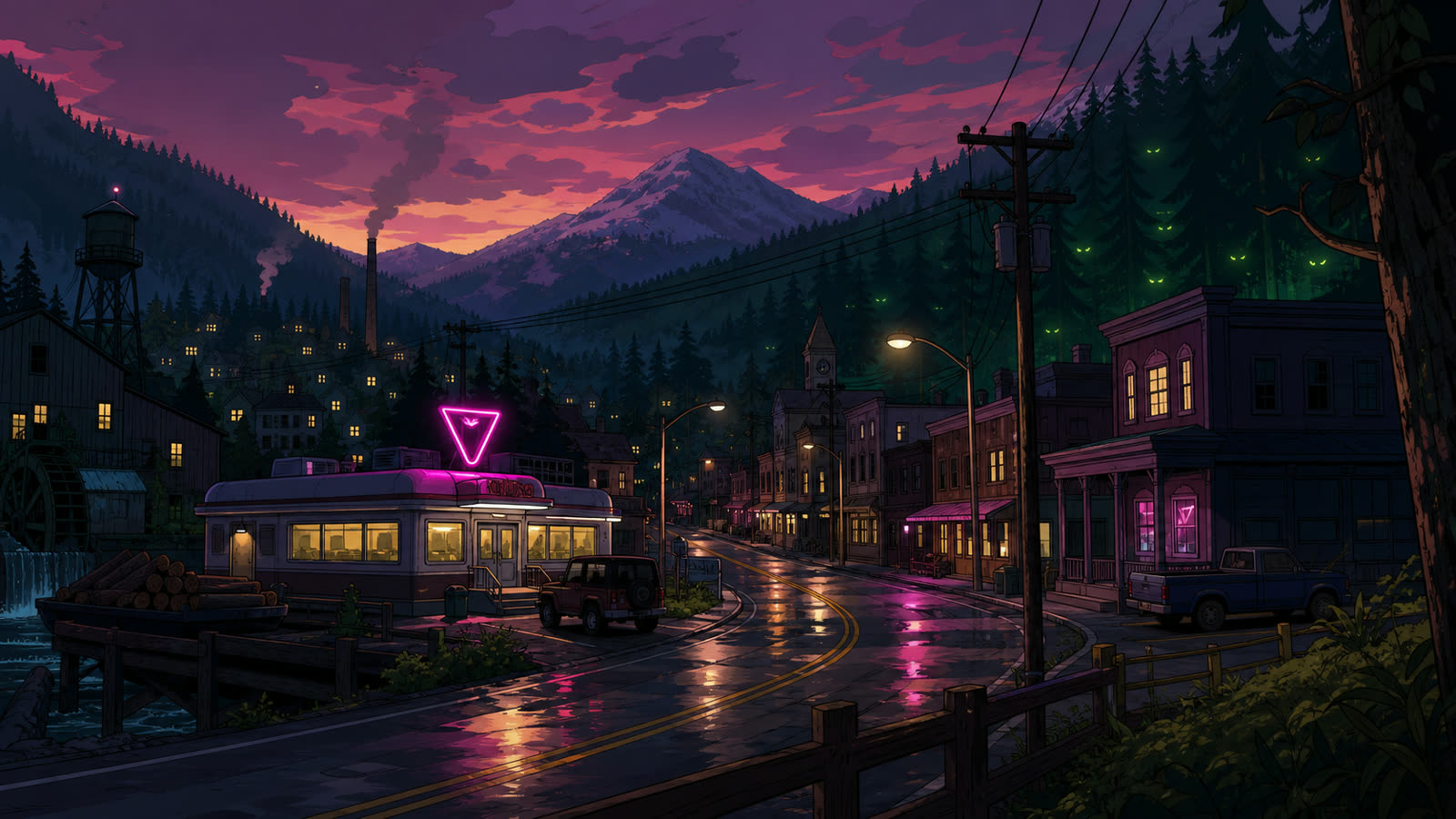 Pine Forge at dawn, establishing art